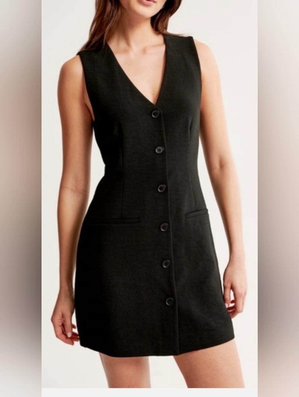 NWT Abercrombie & Fitch Black Mini Vest Dress Button Front Sheath Style XXL